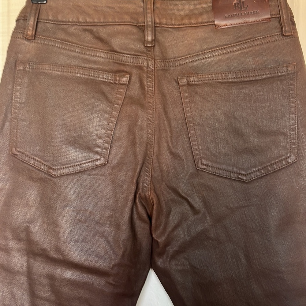 LEATHER COATED Brown Jeans by RALPH LAUREN Womens 4 - Picture 6 of 6
